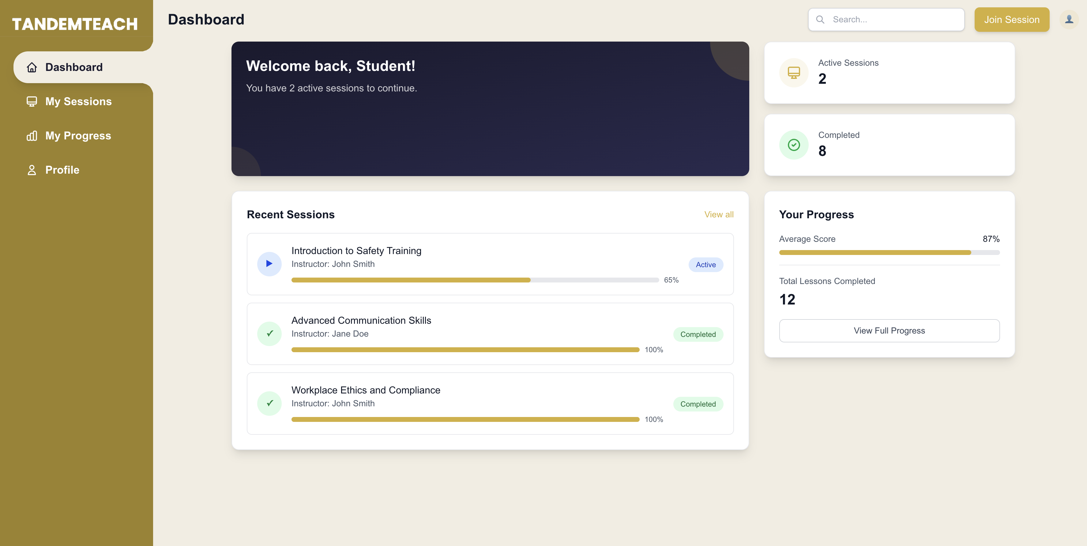 Student Dashboard Screenshot